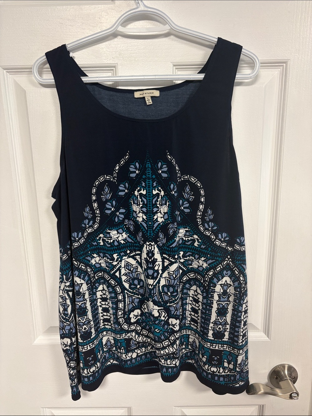 Max Studio Navy Blue Sleeveless Tunic With Floral Paisley Pattern, Woman Large